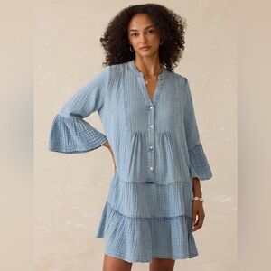 Faherty Dune Cotton Gauze Kasey Dress - Light Indigo Wash